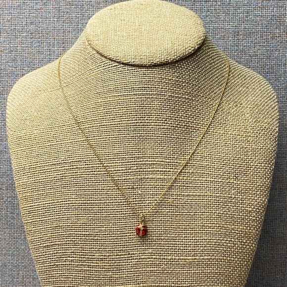 Charming 10K Gold Italian Chain Red Enamel Ladybug Charm Necklace Lucky Pendant - Picture 3 of 9